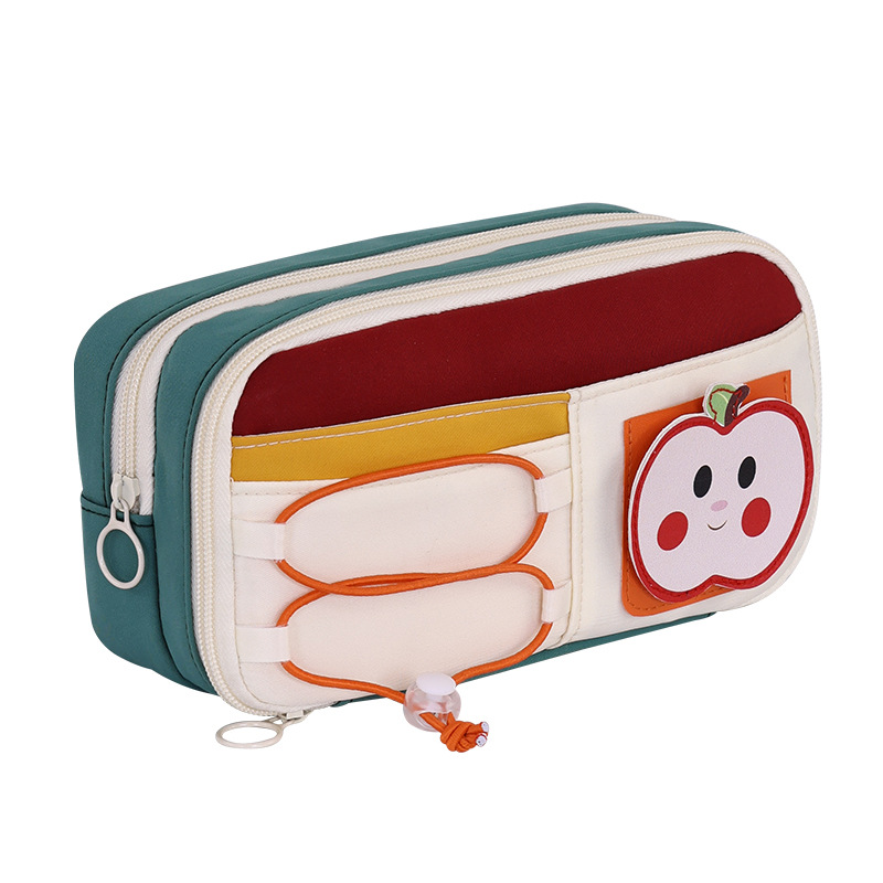 Back-to-school season pencil case, large capacity, cute and fun Apple pencil case, multi-layer stationery bag for primary school students, drawstring, high appearance level Item Picture