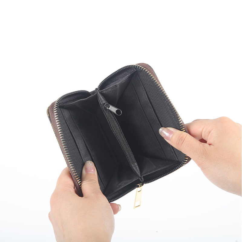 New short wallet, printed coin purse, wallet, card wallet, old pattern, multiple slots, small and small zipper wallet Item Picture