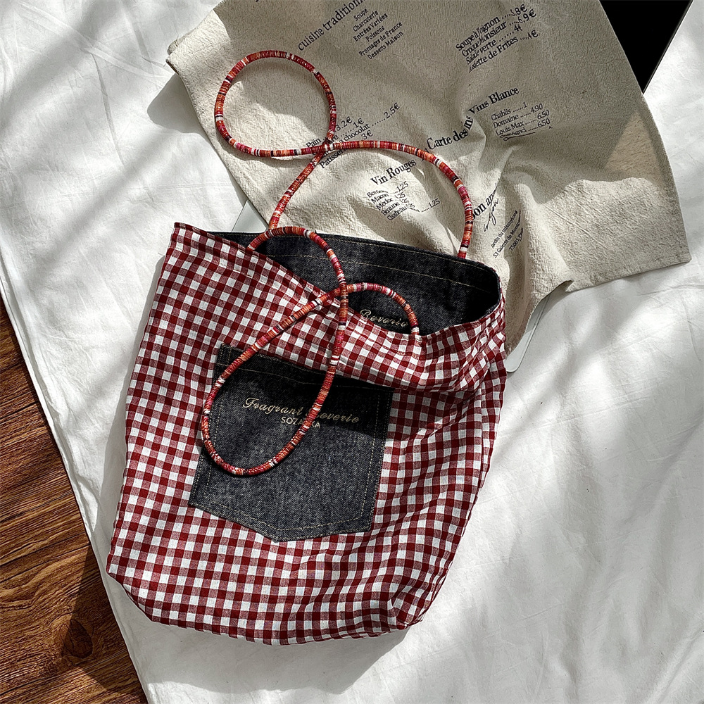 53132 Retro double-sided denim canvas bag for women, a new Korean versatile large-capacity single-shoulder fabric bag for commuting Specification drawing