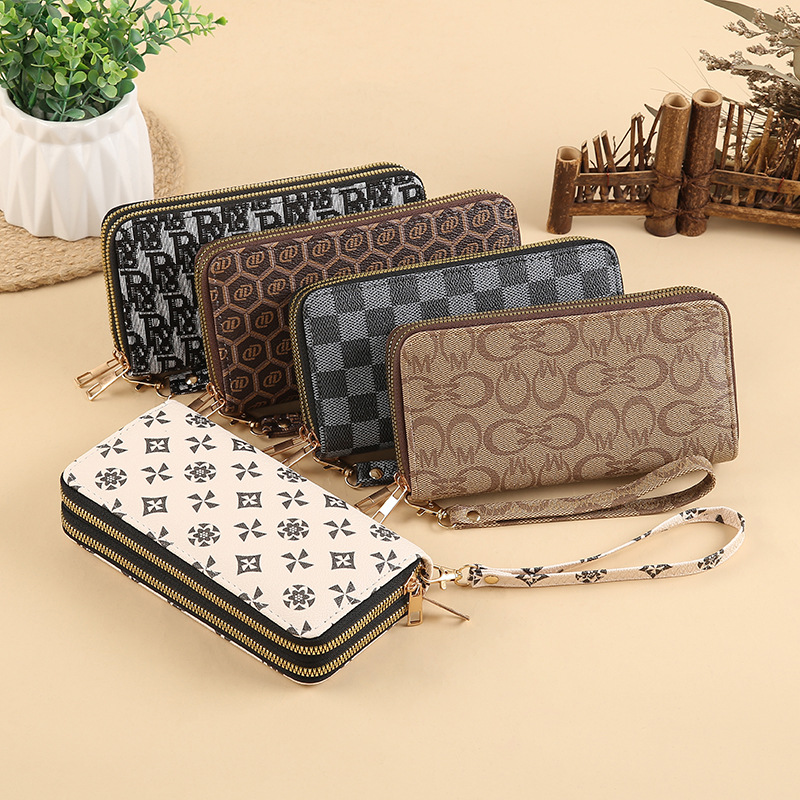 pu double-layer ladies' wallet, fashionable pattern clutch, multi-purpose storage, eco-friendly material wallet, mobile phone case details Picture