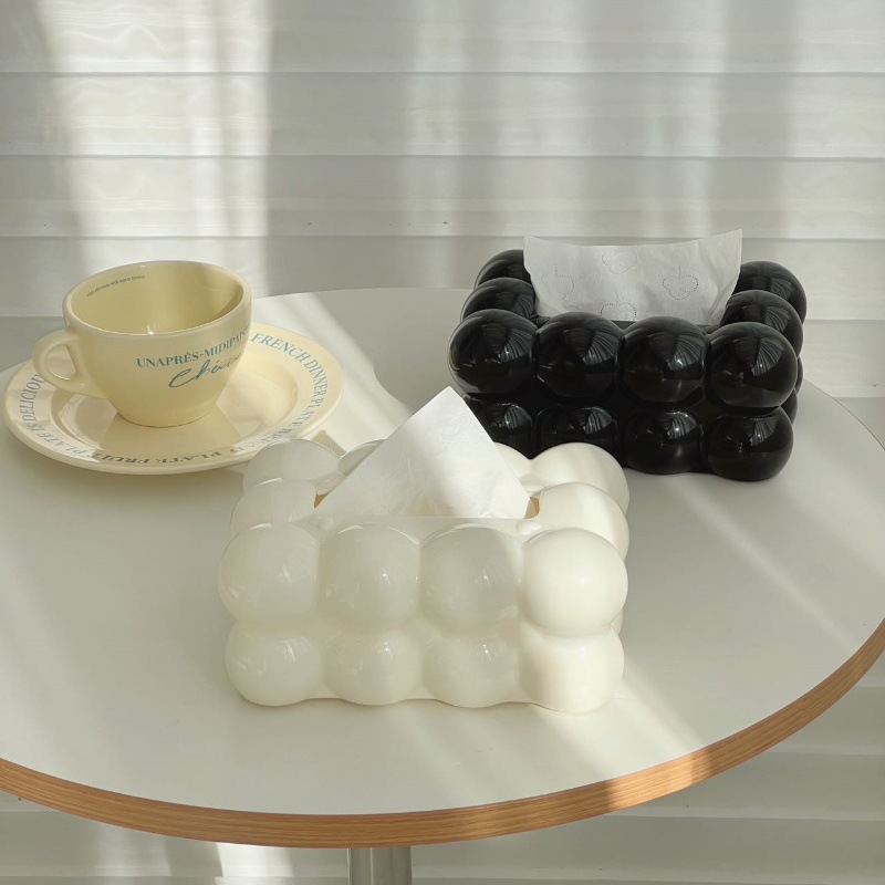 Cute cream-style marshmallow tissue box, high-end and light luxury living room coffee table, creative desktop decoration, tissue box storage details Picture