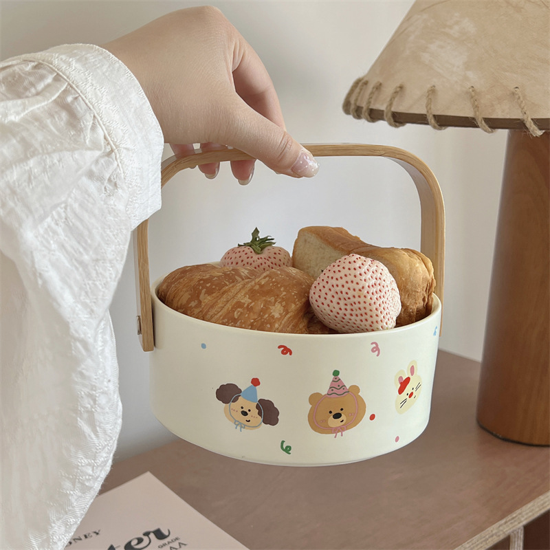 Cute cartoon, high appearance level, home fruit basket, storage rack, desktop ceramic storage bowl, snack hand-held basket, candy box details Picture