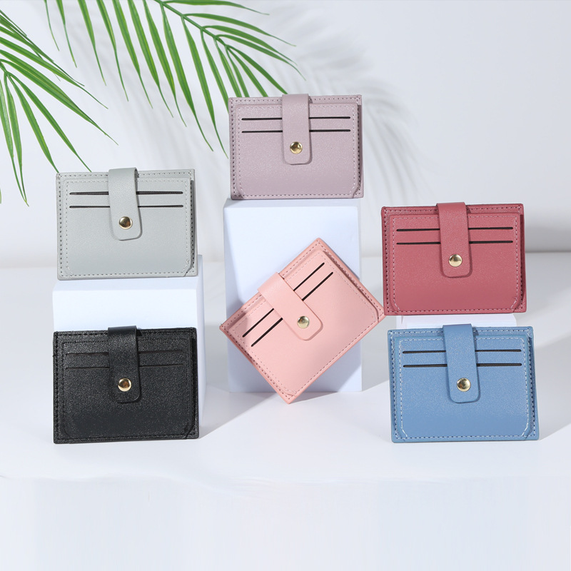 New style of PU leather bag and card case for women, simple, fashionable, classic solid color, drawstring, snap button, coin purse for women, ins full figure