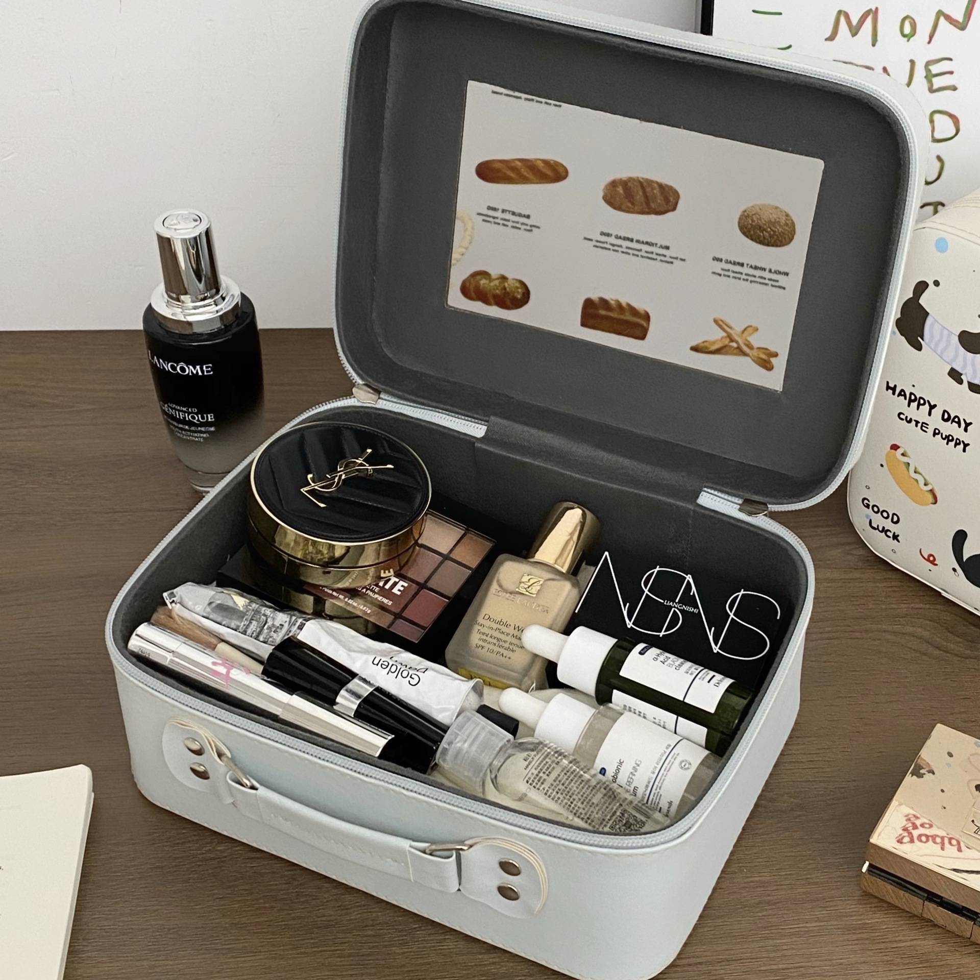 Cartoon cake Cat Makeup box for Women, 2025 New high appearance level, large capacity skin care product storage, portable makeup bag Specification drawing