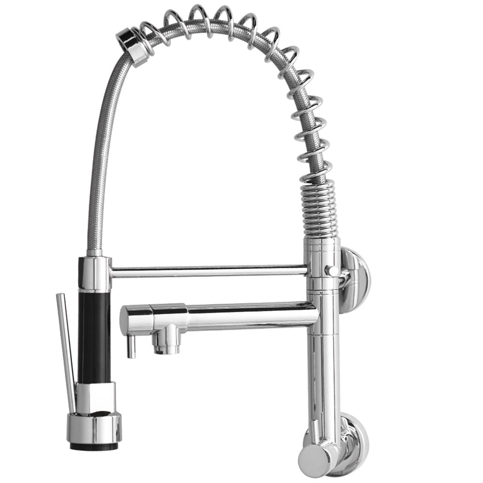 Cross-border wall-mounted single-rod kitchen sink faucet, commercial style chrome-plated single handle pull-down kitchen faucet details Picture