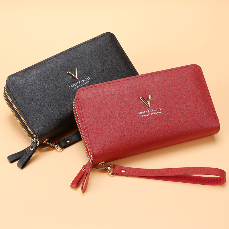 2021 New long style for ladies, Korean version simple double-zipper large-capacity coin purse, multi-slot wallet card case Specification drawing