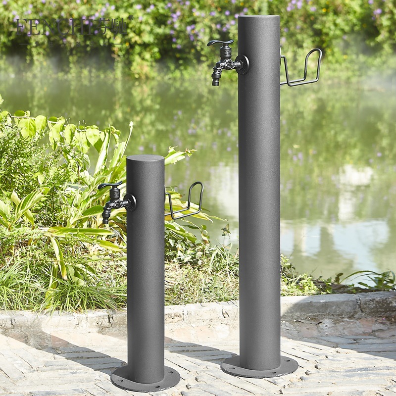 Stainless steel black outdoor column faucet, scenic area garden outdoor anti-freezing crack water hydrant, garden landscape decoration details Picture