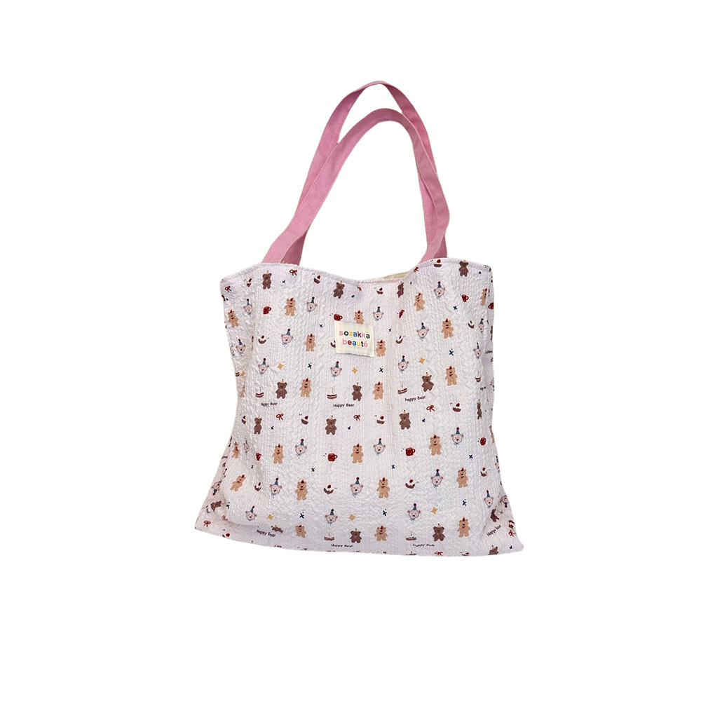 4431 Cute and sweet printed double-layer canvas bag for summer, new large-capacity casual hand-held shoulder bag Item Picture