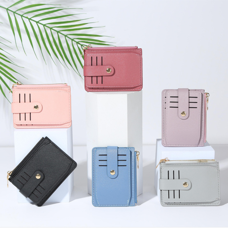 2024 New women's short wallet, PU leather zipper, niche design, women's multi-slot wallet, solid color card bag batch full figure