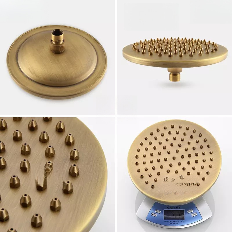 The shower is made of stainless steel with a stainless steel horn, an antique round rose gold nozzle, and a black spray full figure