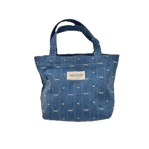 410124 Denim color handbag, retro autumn office worker portable bento bag, hand-held Mommy lunch box bag Item Picture