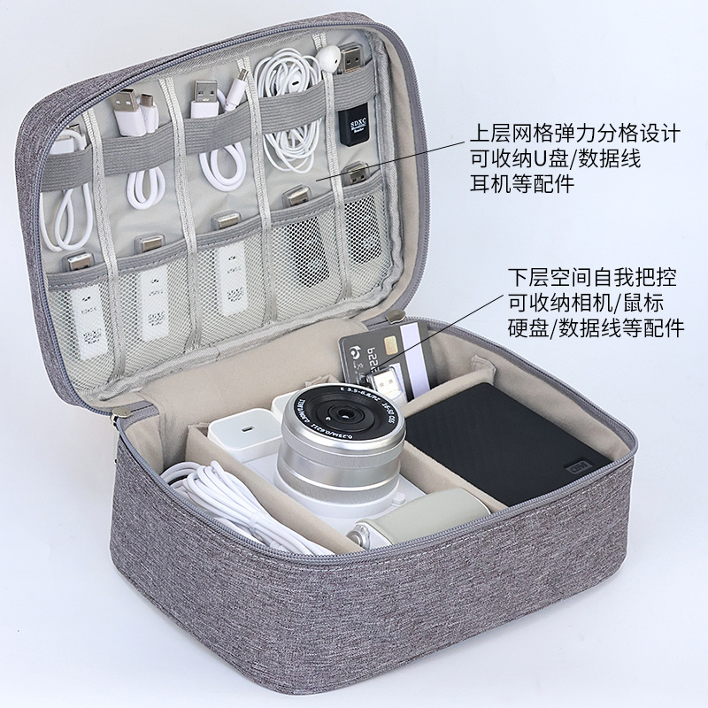 Travel data cable storage bag, travel power bank earphone storage box, multi-functional compartments digital bag manufacturer wholesale Specification drawing