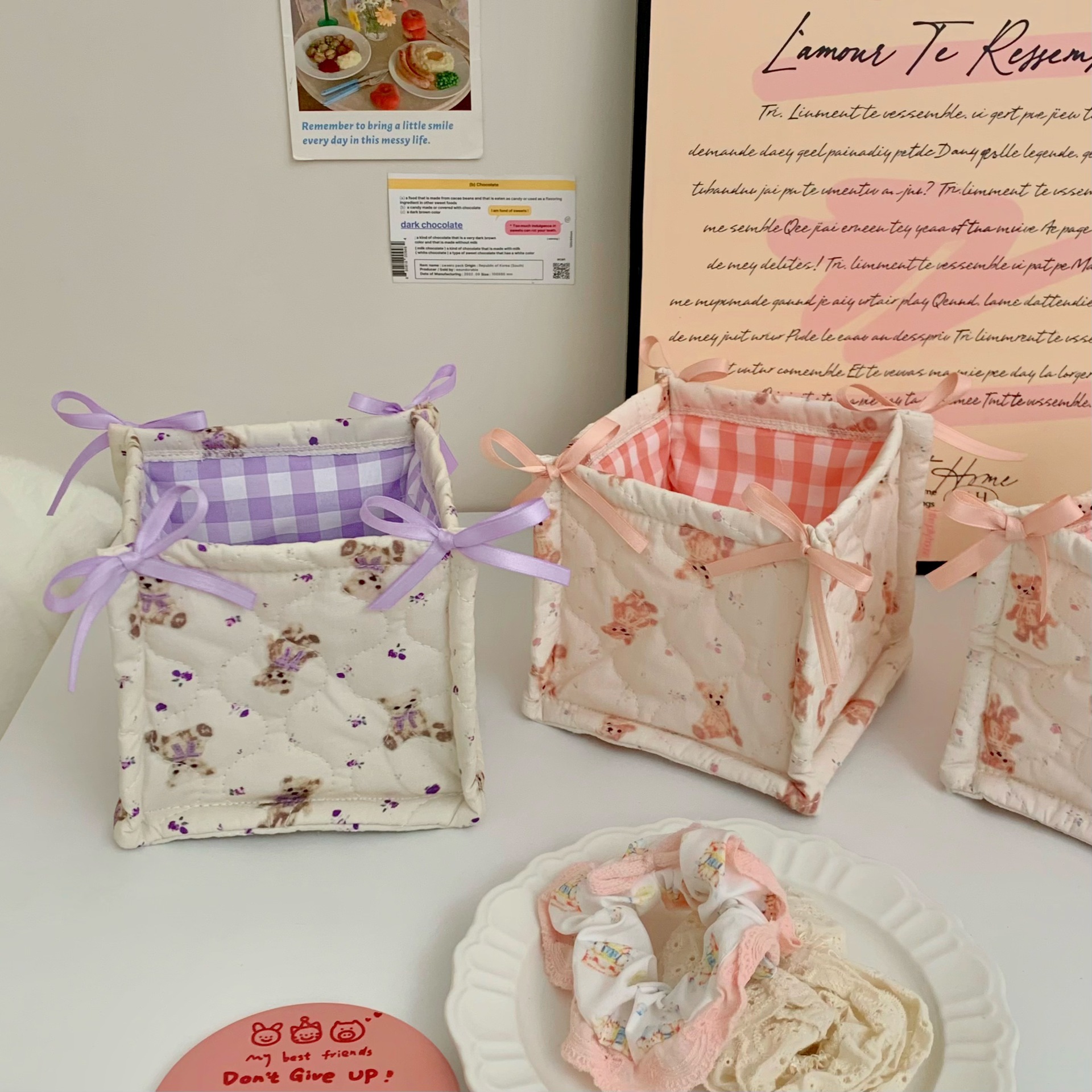 ins Cute quilted storage basket, desktop good items storage basket, storage box, cosmetics, snacks, small sundries sorting bag Specification drawing