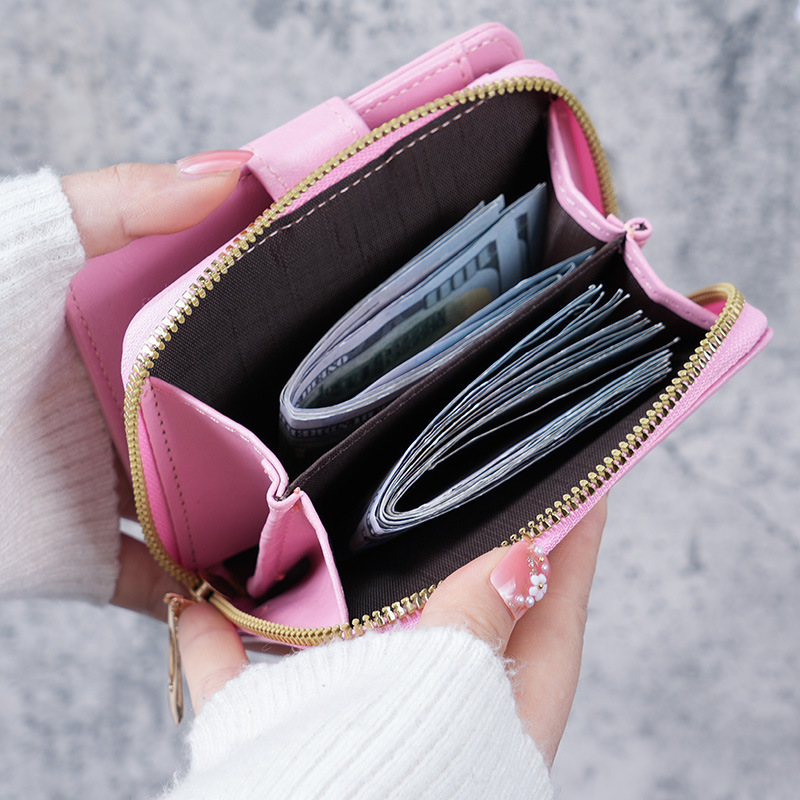 2023 Cross-border New short Wallet, women's oil wax leather retro coin purse, buckle coin case, women's small wallet Specification drawing