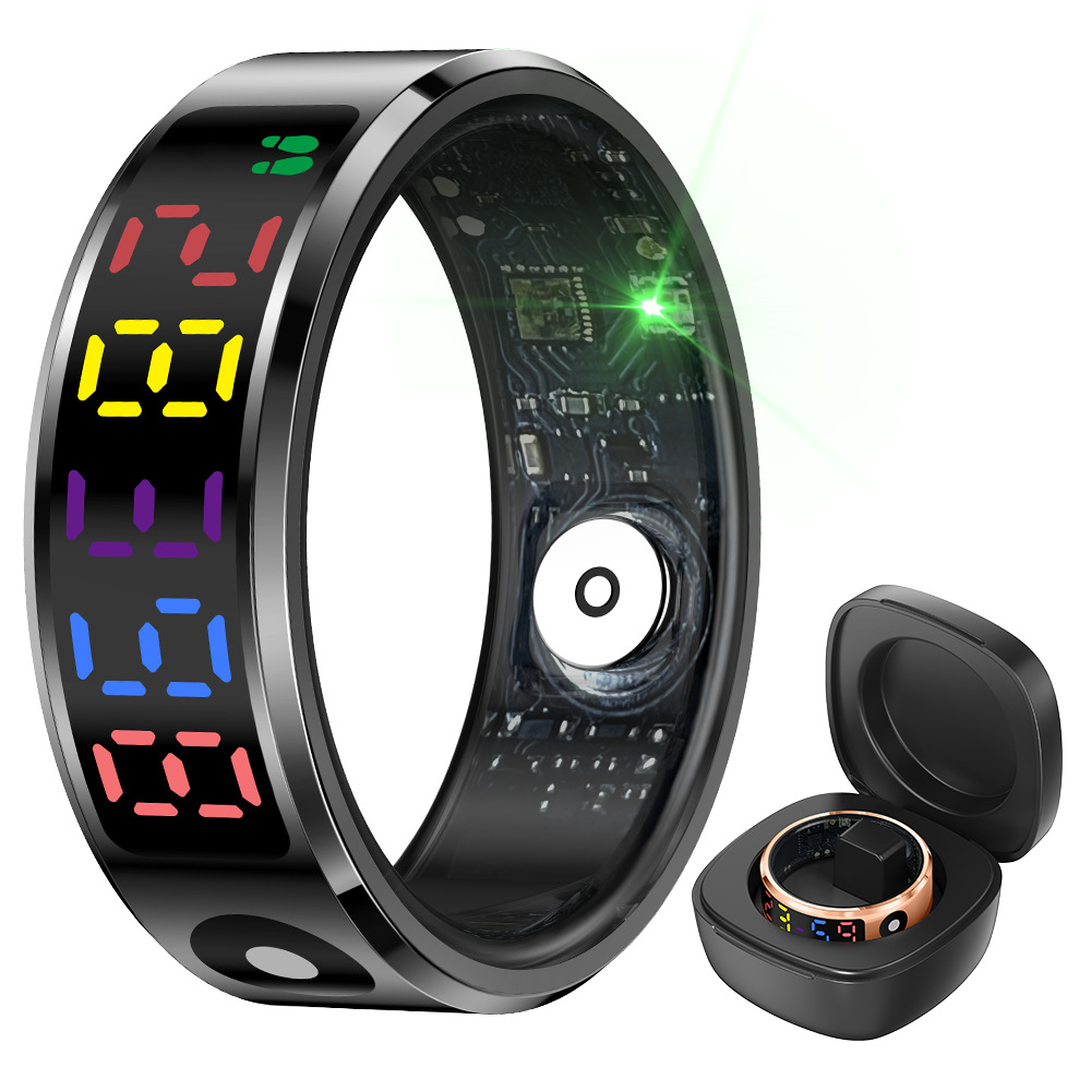 The new cross-border R12 color screen smart ring is a multi-functional ring that can monitor steps, heart rate, blood oxygen, sleep and health full figure