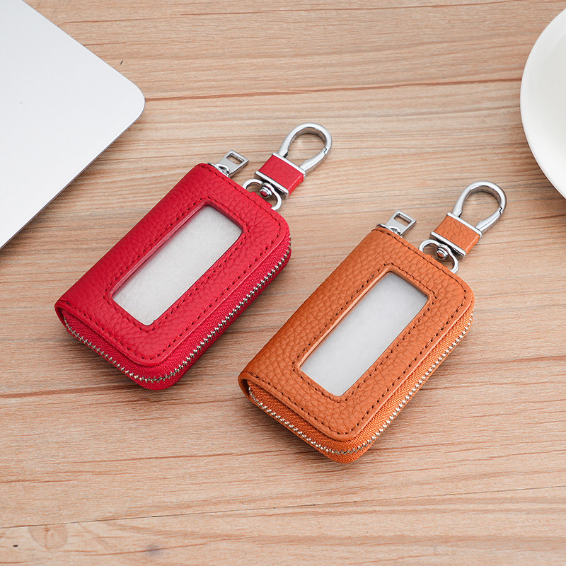 Cross-border light luxury genuine leather car key case for men, visible transparent window key case, portable, waterproof, multi-color, universal for women details Picture