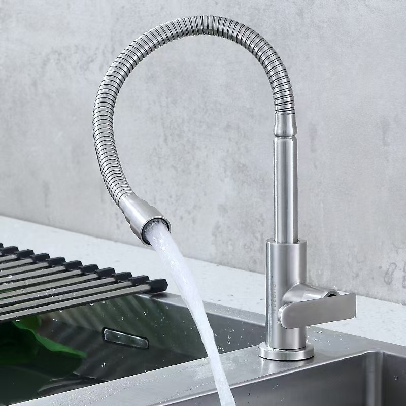 Wholesale of 304 stainless steel universal rotating single cooling kitchen faucet, sink faucet and sink faucet from Southeast Asia full figure