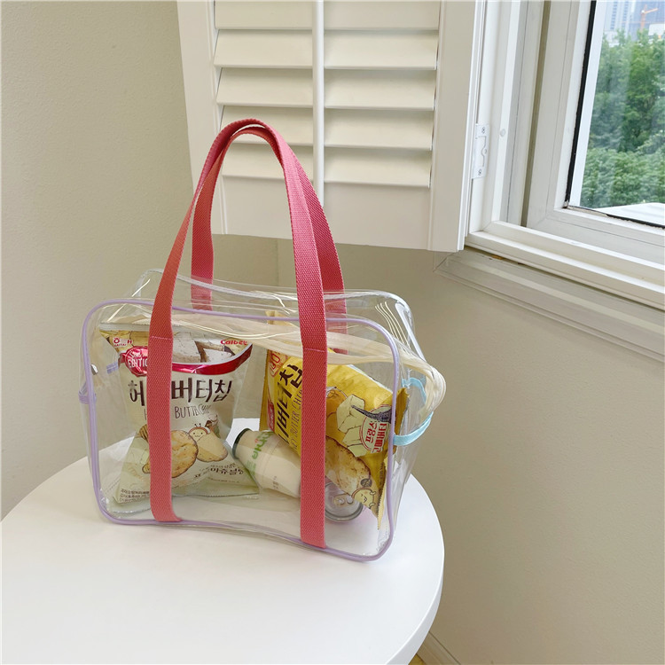 Korean InS-style transparent macaron jelly bag, summer large-capacity waterproof swimming hand-held beach bag for vacation details Picture