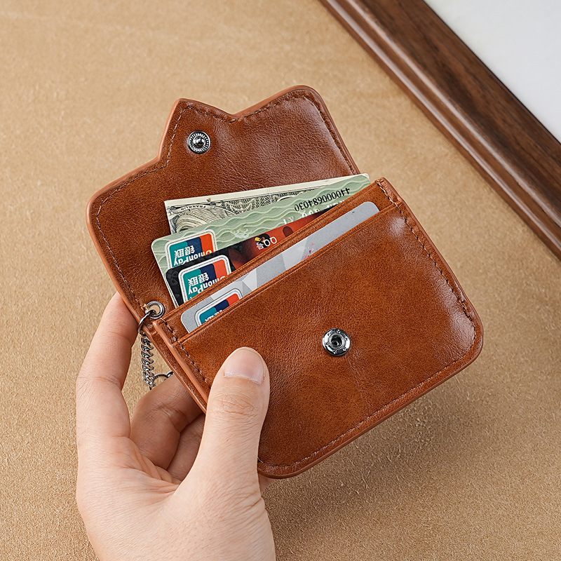 The oil wax leather coin wallet is a high-end, heartwarming, convenient mini bag for both men and women, with multiple compartments and anti-magnetic card bags. It comes with two certificates details Picture
