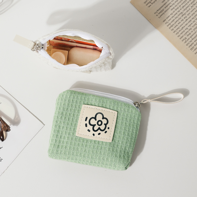 Ww Japanese-style cute and simple waffle coin purse, small and portable wrist bag for women, summer flowers, 2024 new style full figure