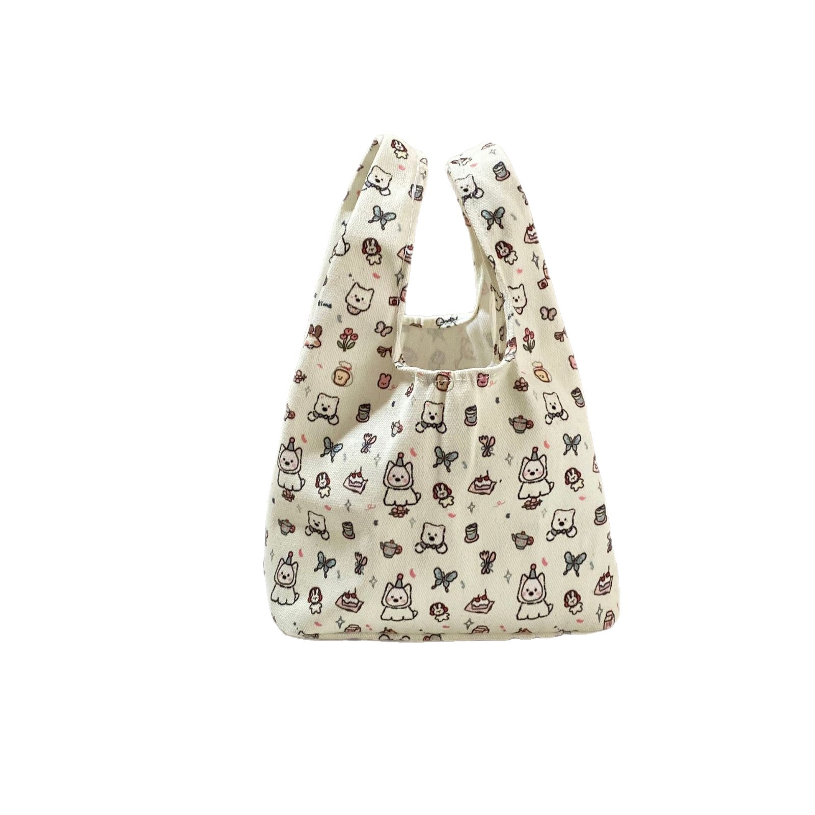 Summer cartoon printed handbag, fabric cute dog makeup bag, portable storage bag for going out and miscellaneous items handbag Item Picture