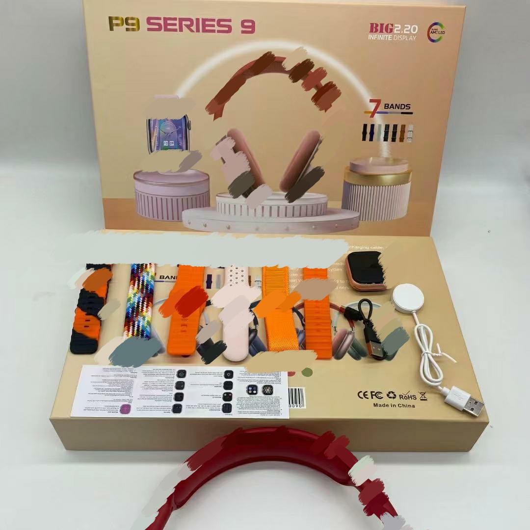 P9 S9 Smart Wearable Watch 8in1 Headphones Heart Rate counter Step Call Health Bluetooth Reminder Exercise 7strap details Picture