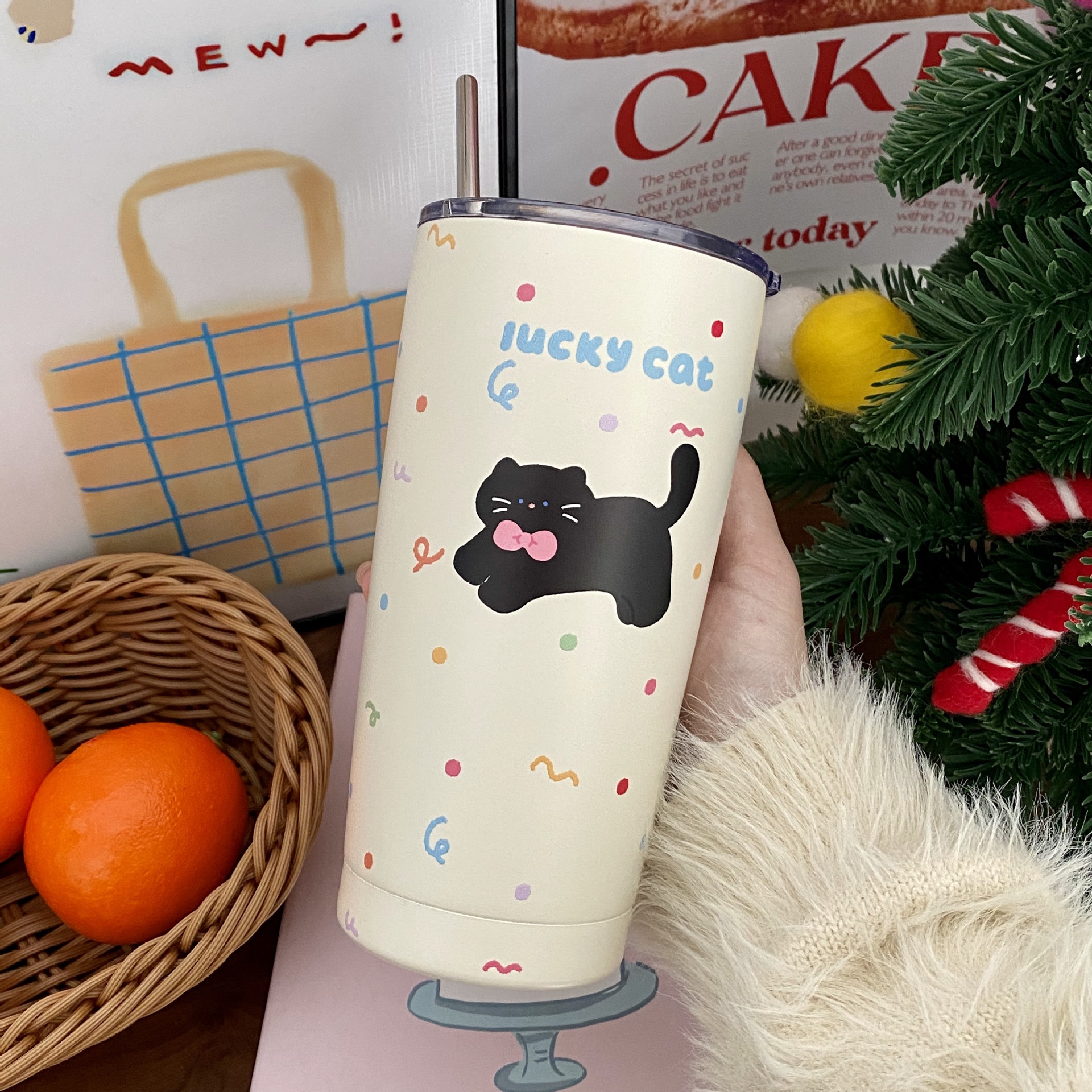 New warm and cute cat-shaped insulated cup for women, large capacity, design sense, niche, high appearance level, stainless steel portable and easy to use Specification drawing