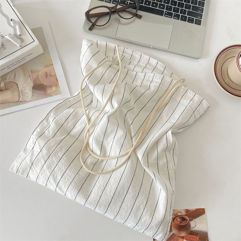 56143 striped simple canvas bag, artistic and fresh single-shoulder bag, large-capacity commuting hand-held bag, student class bag Specification drawing