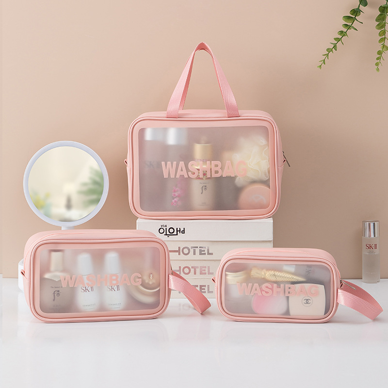 Wholesale of simple, large-capacity, high-appeartion-level cosmetic bags, portable hand-held pu transparent waterproof travel toiletries and storage bags full figure