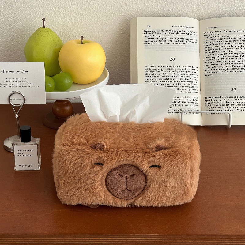 Cute Capibara tissue box, creative fluffy capybara storage box, home desktop storage, car tissue box details Picture