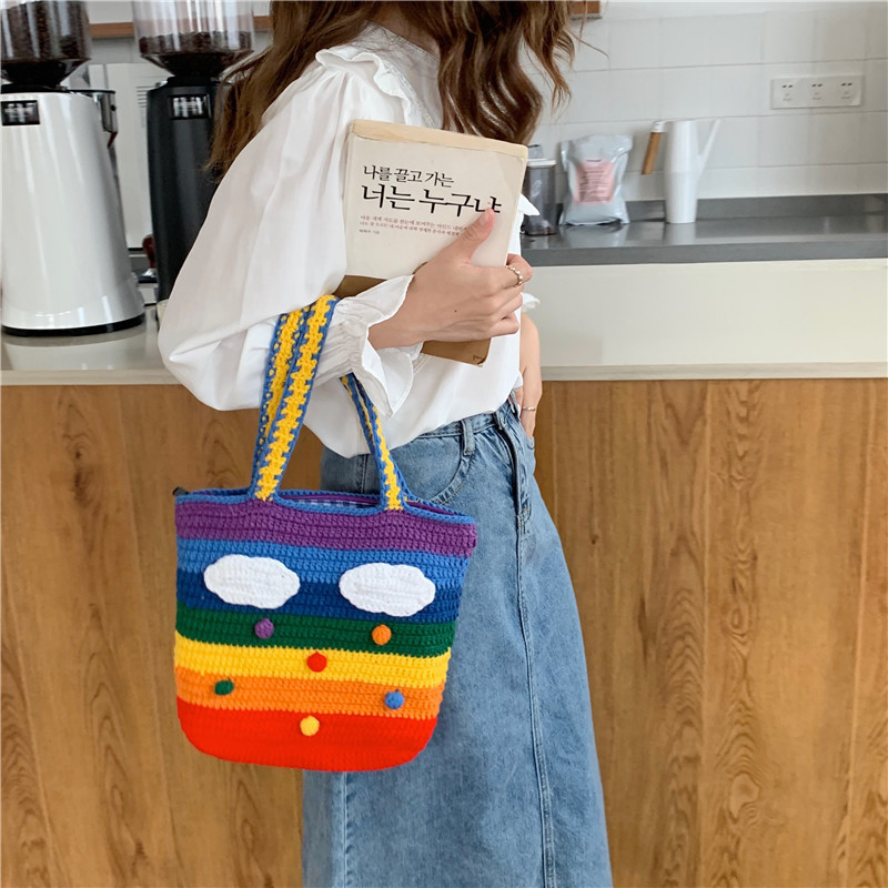 912301 Thai Rainbow Bag, Girlish Woven Bag, ins Sweet woolen Knitted Bag, single-shoulder crossbody bag wholesale details Picture