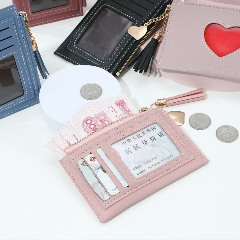 2021 New Style wallet card case with heart tassels, a simple and fashionable zipper case for girls on Instagram Specification drawing