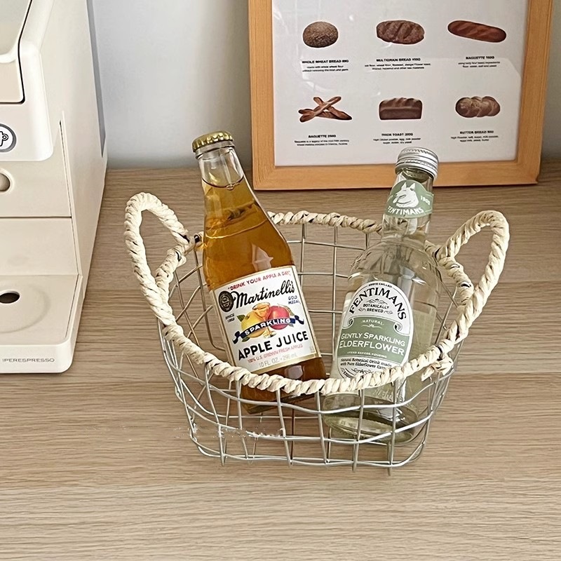 ins Nordic desktop ironwork storage basket, hand-held woven basket, snack and bread display basket, fruit basket Specification drawing