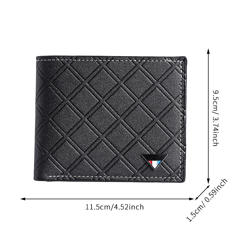 New men's wallet, short wallet, fashionable and casual for young men, checkered with multiple slots, thin soft leather wallet, and coin purse Item Picture