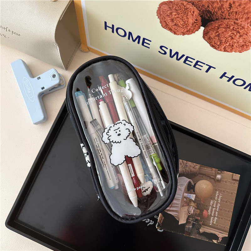 ins Japanese original puppy transparent pen case, large-capacity stationery bag, high appearance level for primary and secondary school students, pencil box details Picture