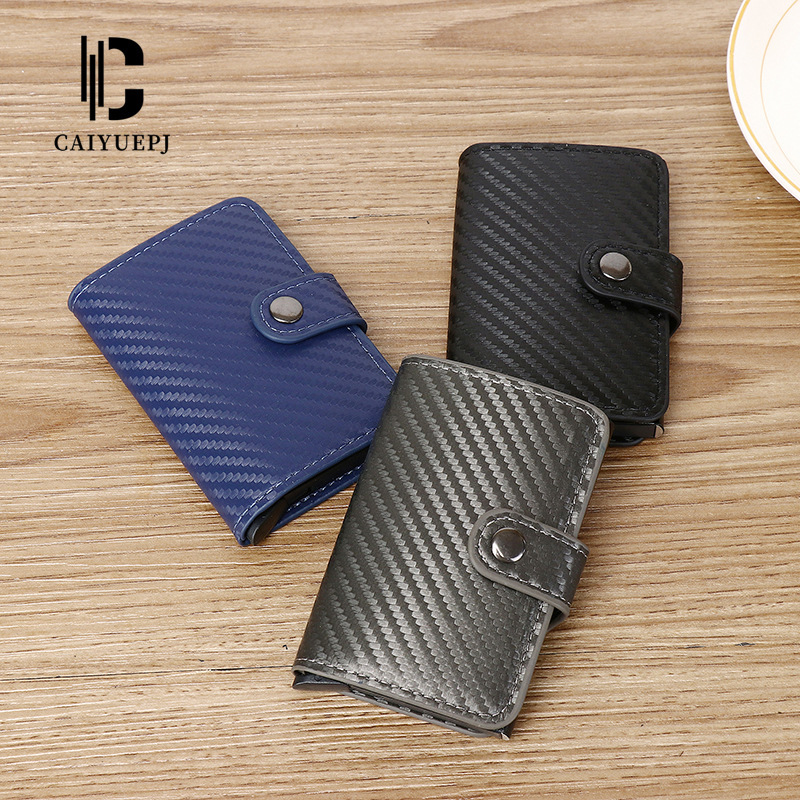 Men's small card case, ID card bag, European and American buckle, RFID automatic card spring, retro card holder, anti-magnetic card holder storage bag details Picture
