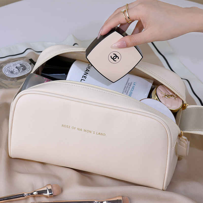 Double-zipper makeup bag for women, large-capacity portable, ins, high appearance level, waterproof, new travel makeup and toiletries storage bag details Picture