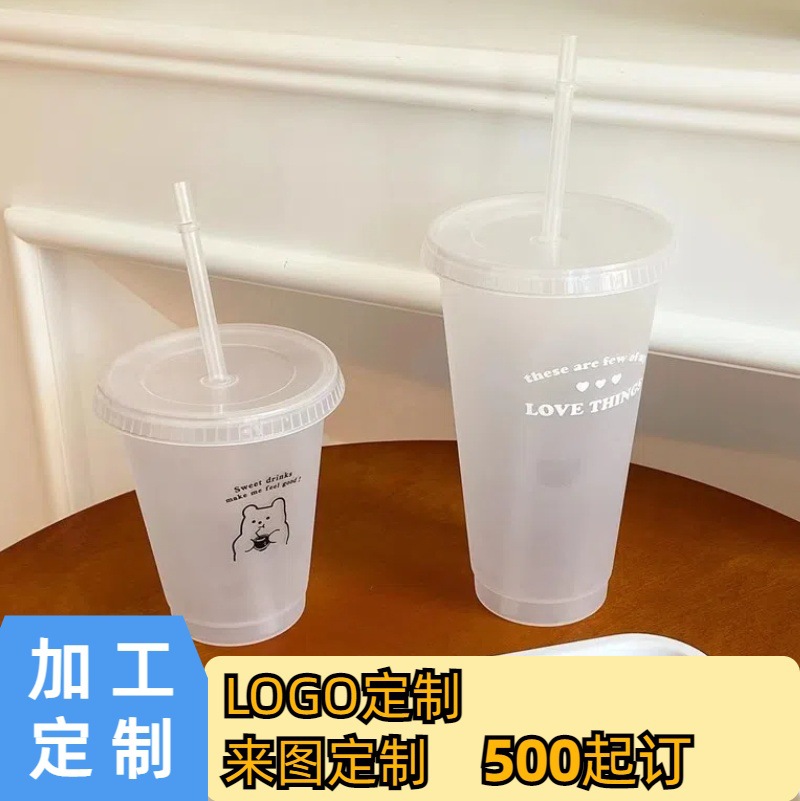 Non-disposable original English letter bear plastic straw cup, girlish heart water cup, portable coffee cup, juice cup details Picture