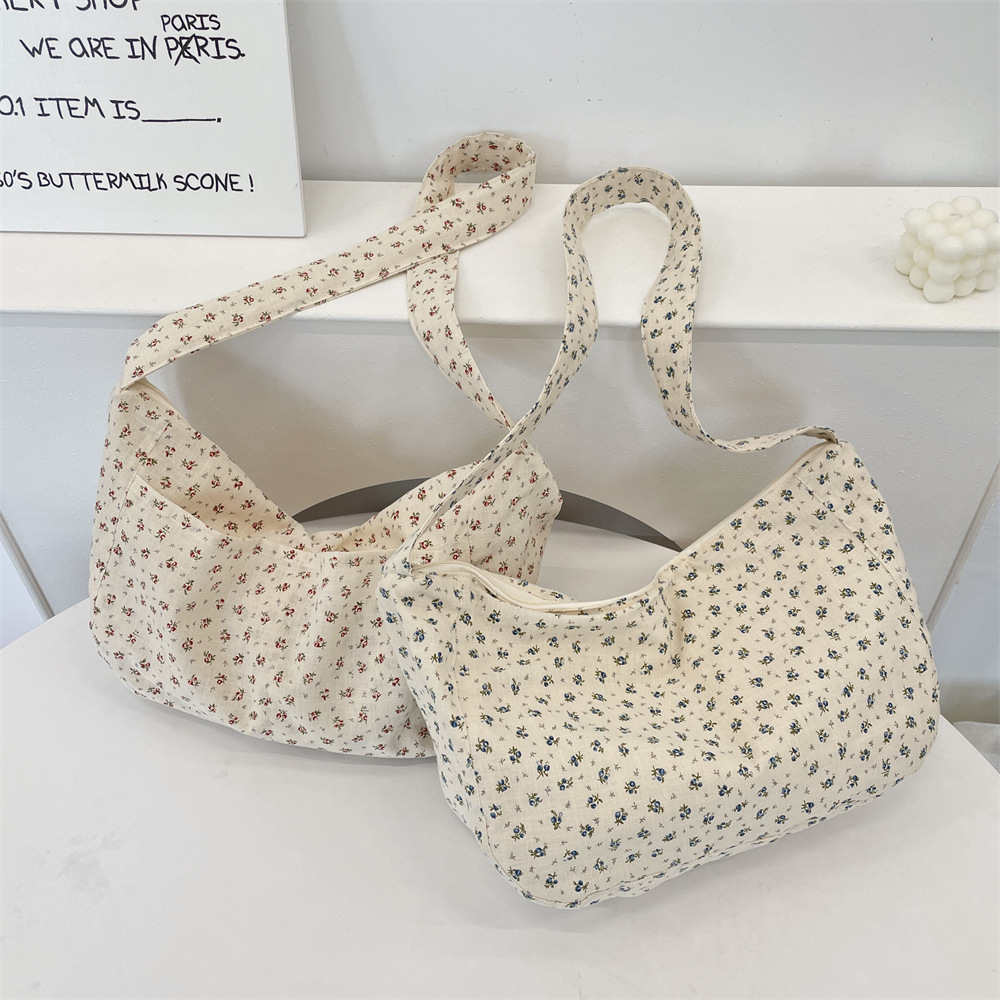 54123 Casual Large Bag for Women, summer new floral canvas bag, large-capacity single-shoulder crossbody bag for commuting to school details Picture