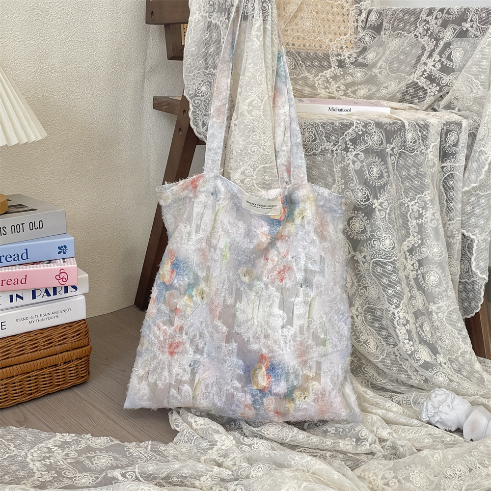 5381 New lace ethereal Little flower vest bag, hand-held bag, large-capacity single-shoulder bag, laid-back style underarm bag details Picture
