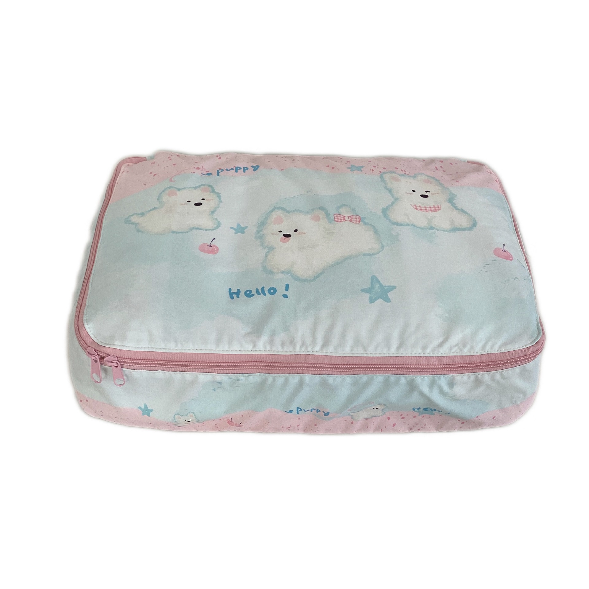 Cute puppy storage bag Travel four-piece set, large-capacity travel clothing sorting bag, portable organization and storage bag Item Picture