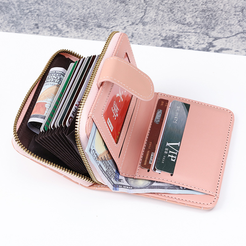 ins' new diamond-patterned European and American fashion women's small wallet, short student Korean-style coin purse, women's card bag wallet details Picture