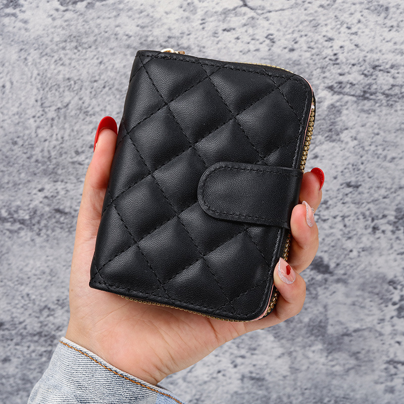 ins' new diamond-patterned European and American fashion women's small wallet, short student Korean-style coin purse, women's card bag wallet full figure