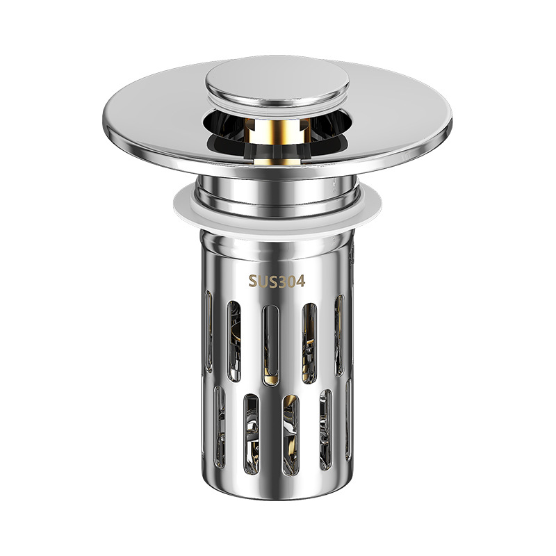 Electroplated American-standard small-diameter washbasin, jumping core drain, press-type washbasin plug, anti-odor filter core Item Picture