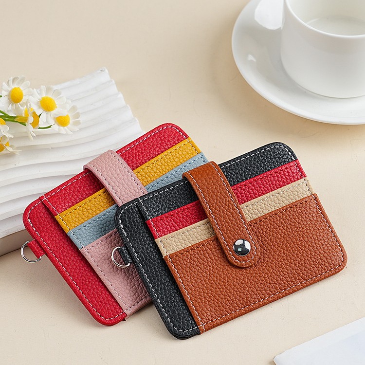 New high-appearure-level solid color in-stock ultra-thin card case with multi-slot card holder, small, exquisite and fashionable leather pu card case full figure