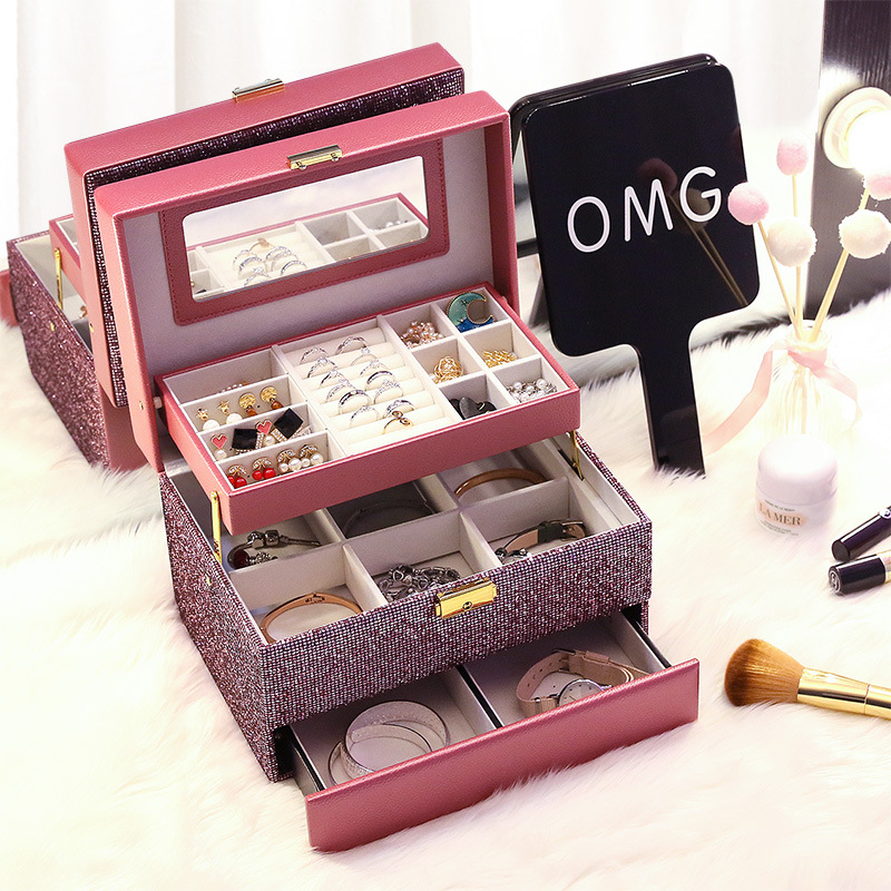 Jewelry box, princess, European, Korean, stud ring, necklace, organizing box, velvet storage, accessory box, jewelry tray full figure