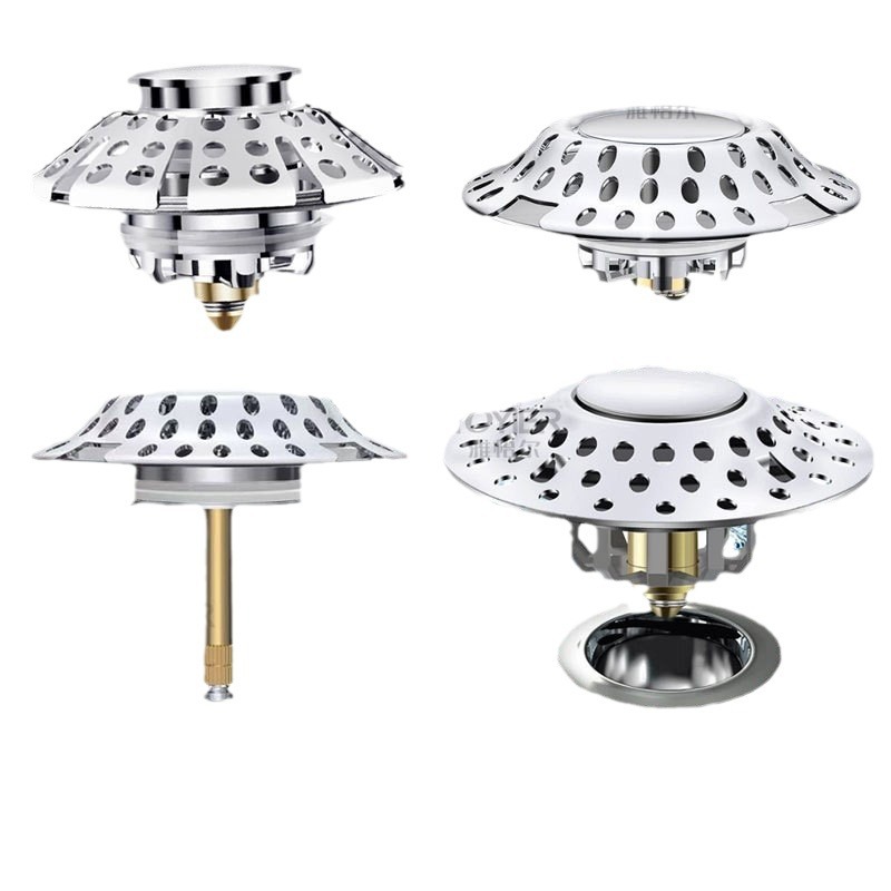 Cross-border universal bathtub drain, spring core drain, 2-in-1 copper bathtub filter drain plug, bathtub plug Item Picture