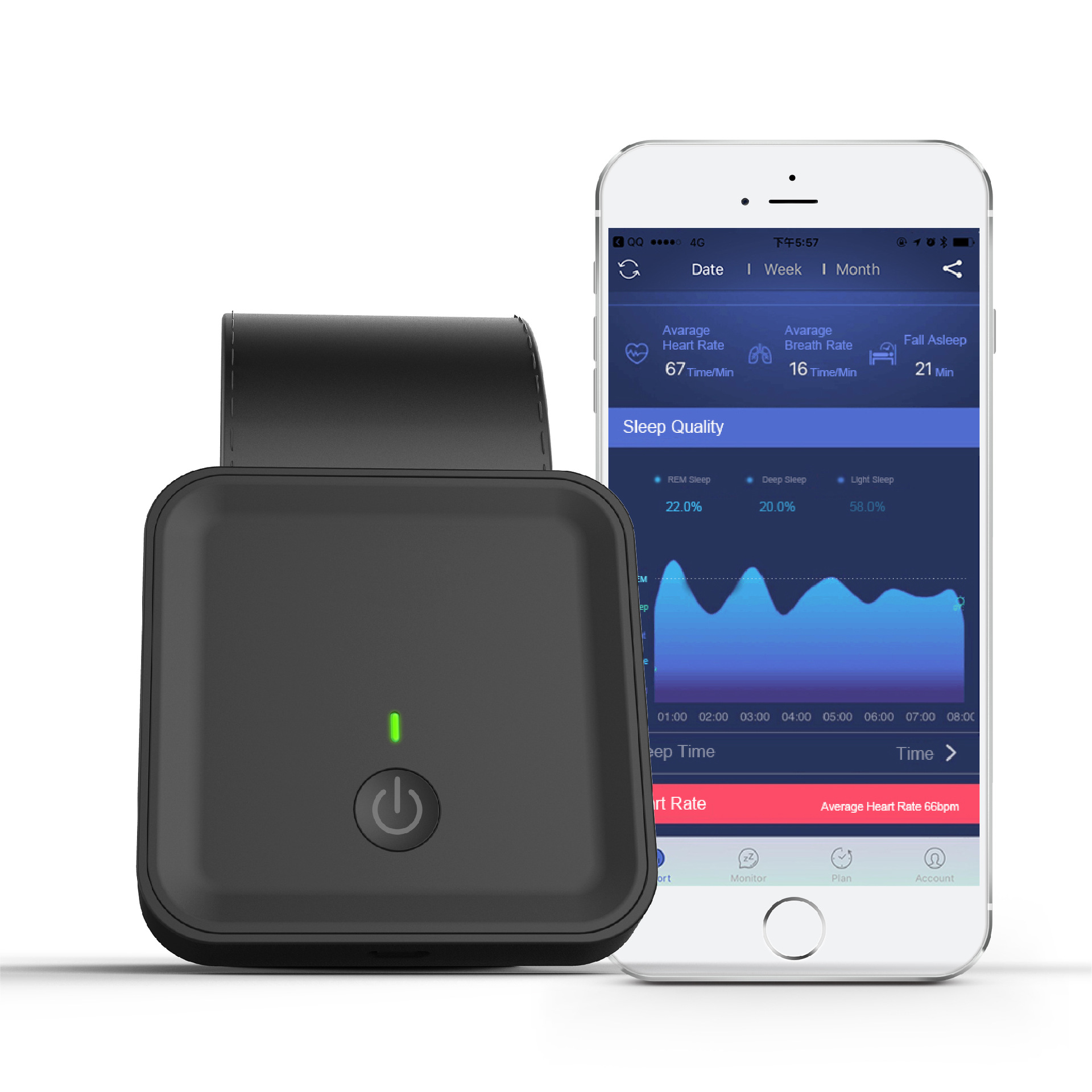 The cross-border best-selling contactless smart sleep monitor features real-time heart rate and breathing monitoring, Bluetooth sleep analysis, and long battery life full figure