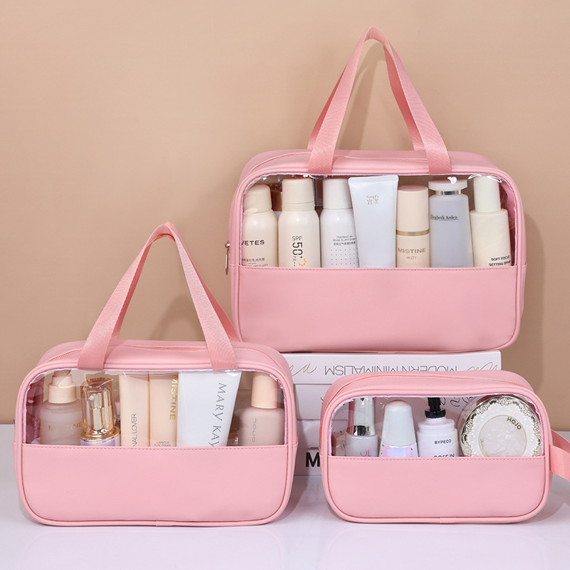Wholesale of splicing cosmetic bags, travel portable waterproof high appearance level storage bags, transparent beach bags, swimming and toiletry bags full figure