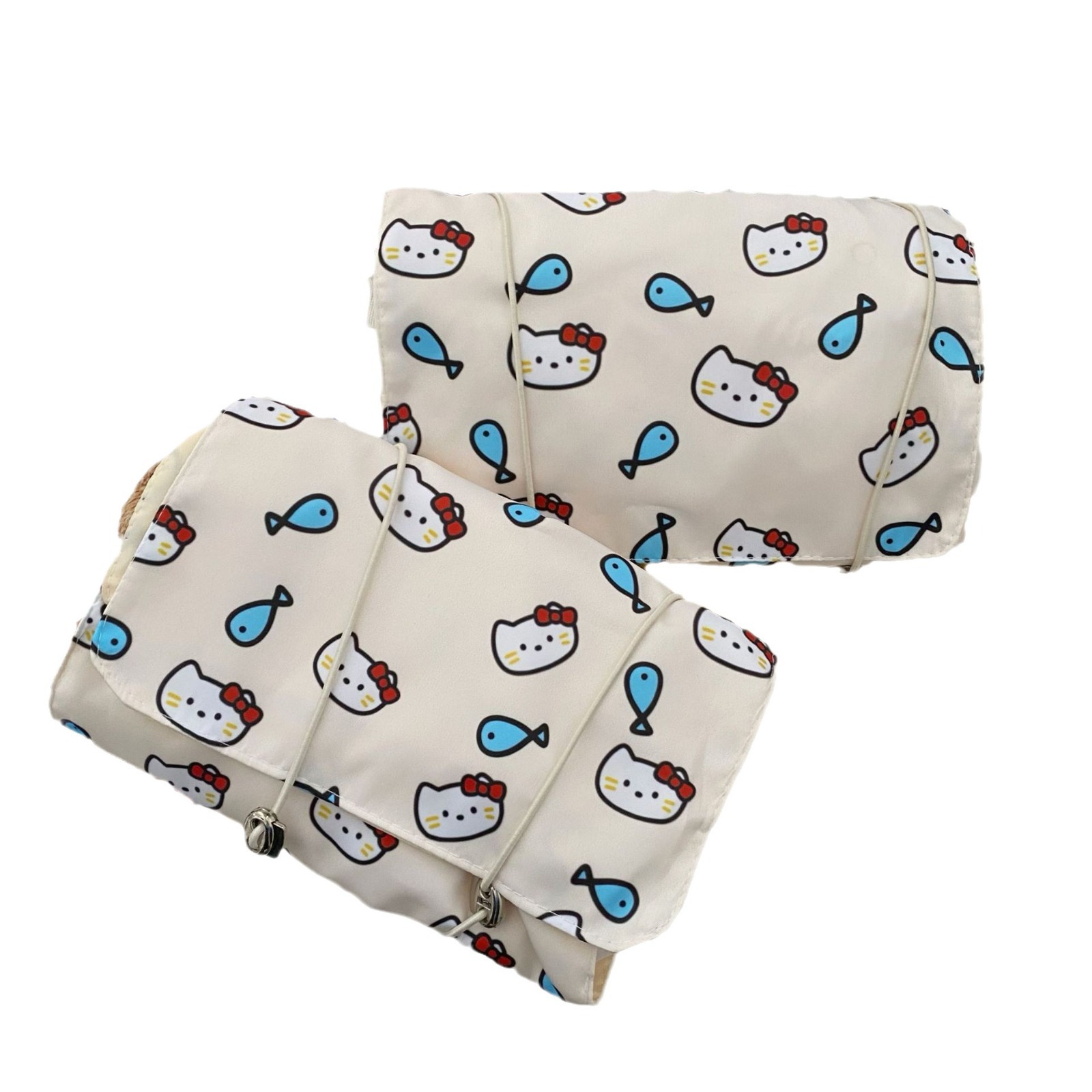 Girlish heart cat eating fish makeup bag, portable four-in-one detachable travel toiletry bag for women, large-capacity storage bag Item Picture